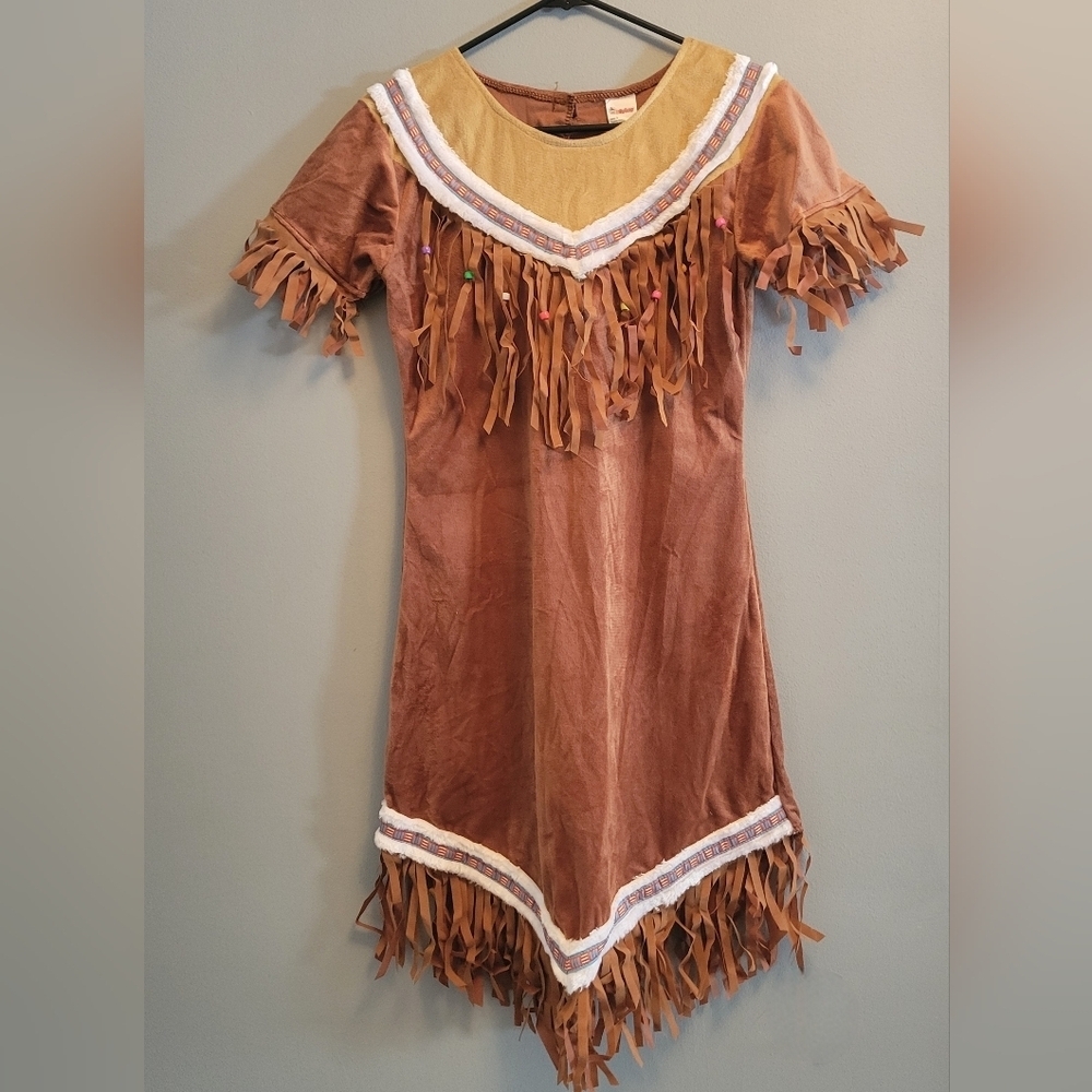 Halloween Costume Small Brown Faux Suede Indian Outfit Beaded Fringe Festival